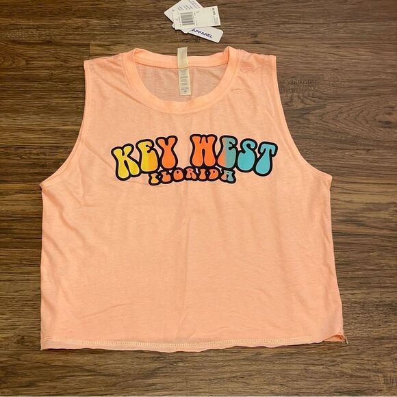 NWT US Apparel Key West Muscle Cropped Top Coral Blue Yellow Size Large - Picture 1 of 7
